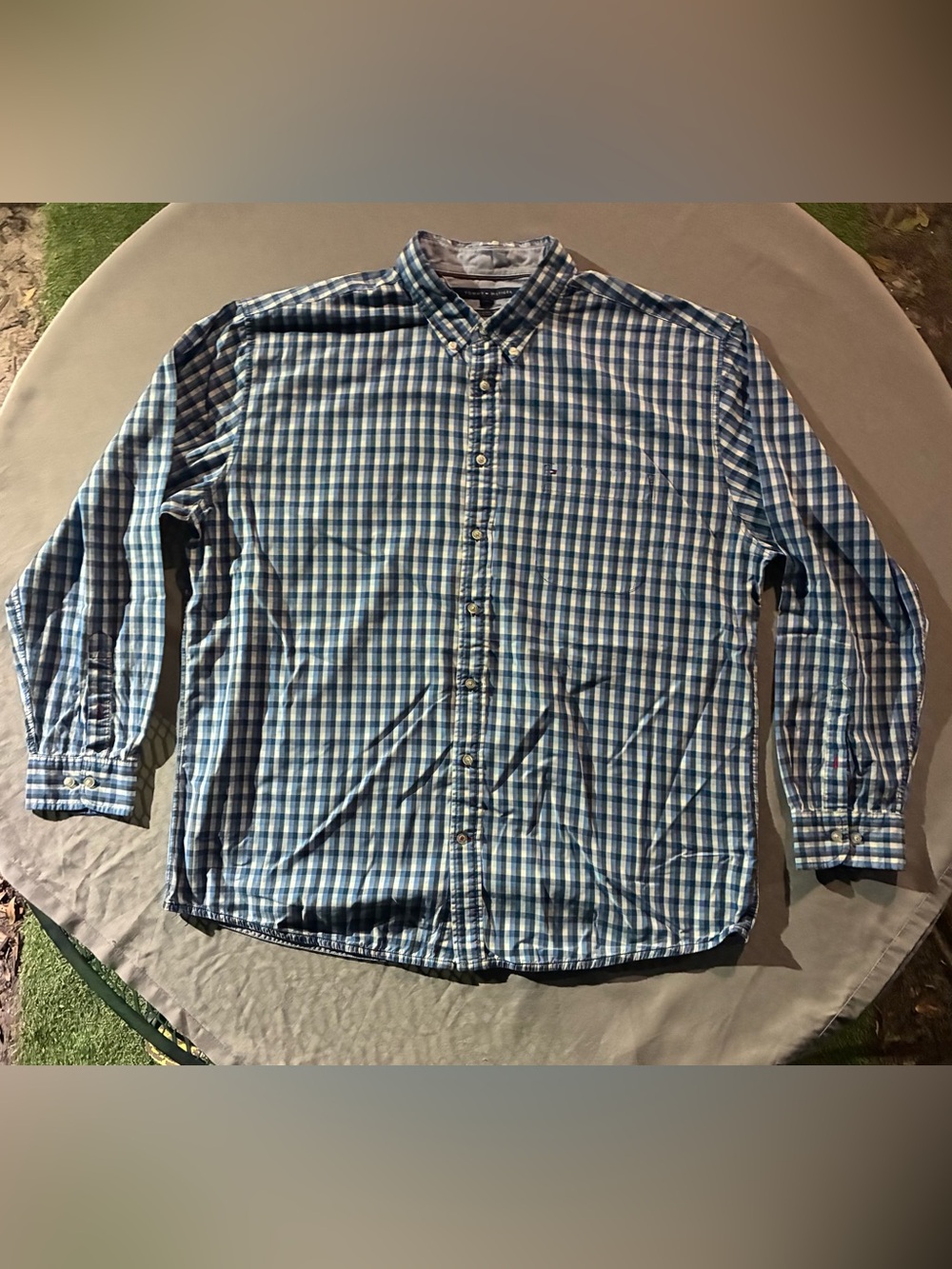 Tommy Hilfiger Blue and White Checked Button-Down Shirt